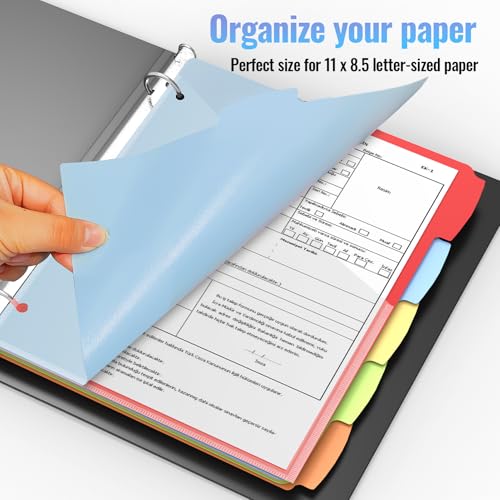 HABGP 10PCS/2 Set 3 Ring Binder Dividers with Tabs, Dividers with Clear Front Pockets for 3 Ring Binder Color Pages, 5 Tab Folder Dividers,Three Rings File Divider with Tabs,Tabbed Index Divider