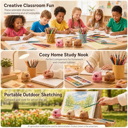3 PCS Cute Pencil Sharpeners, Kids Pencil Sharpener Handheld, Fun Pencil Sharpener, Funny Manual Sharpeners Cartoon with Lid, Kawaii Capybara Stationary Gifts Mini School Office Supplies