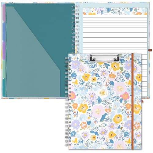 Hongri Clipboard Folio with Refillable Lined Notepad, 8.5 x 11 Clip Board | Folders with Storage 10 Pockets, Spiral Portfolio, Size 12.8X 9.7 in, Office & School Supplies, Colourful Flowers - color: Colourful Flowers
