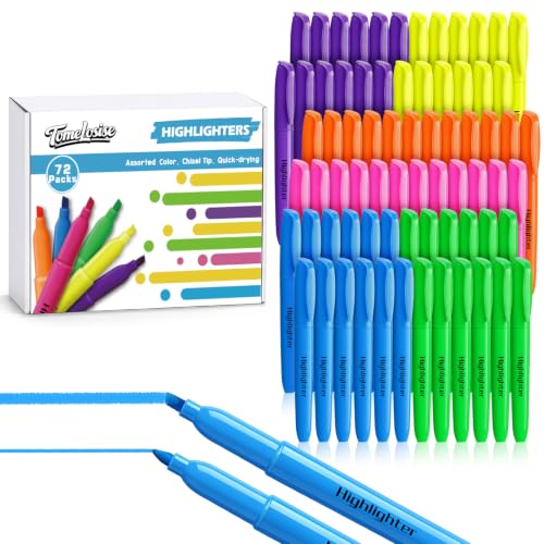 72 Counts Highlighters, Highlighter in 6 Assorted Colors, Chisel Tip, No Bleed Highlighter Pen, Bulk Highlighters for School Supplies, Teachers, Office, Classroom Must Have - color: Multicolor