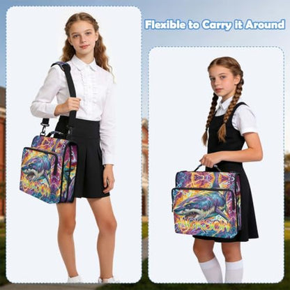 Custom Binder Bag Personalized Fire and Lightnbing Shark 3 Ring Zipper Binder Bag with Laptop Pockets and Shoulder Strap Tote Binders Organizer Case for School Office - color: Custom Shark