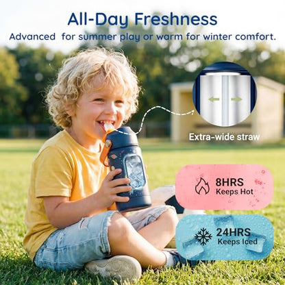 Mommore Kids Insulated Water Bottle with Soft Rubber Handle, 12oz Stainless Steel Thermos with Straw Lid, Leak Proof, Easy to Clean Design, Vacuum Small Canteen for School Boys Girls, Rainbow-1 Pc - color: Rainbow