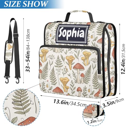 Mushroom Leaves Beige Print Custom Zipper Binder Bag 3 Ring with Shoulder Strap & Handle Personalized Binder Bag Expandable File Folder for School - color: Multi-mushroom Leaves Beige