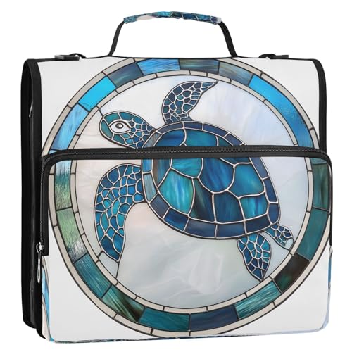 3 Ring Zipper Binder Blue Sea Turtle Binders Bag with Shoulder Strap 500 Sheets Paper Organizer Trapper Keeper Documents Storage File Folder for School Office - color: A439