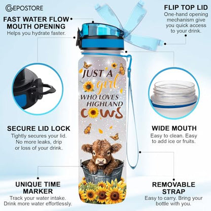 32oz Water Track Bottle, Remember To Drink Water Bottle, Bottle With Time Marker, Cow Motivational Insulated Water Bottle, Gifts For Family Friend, Birthday Gifts - color: Cows