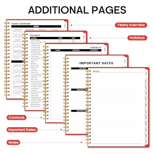 Planner 2026-2027, 8.5" x 11" Weekly and Monthly Academic Year Planner Calendar, July 2026 - June 2027, Hardcover Large School Planning Agenda With Tabs, Perfect for School & Office Supplies, A4, Tomato Red - color: K-Tomato Red, size: A4(8.5"x11")