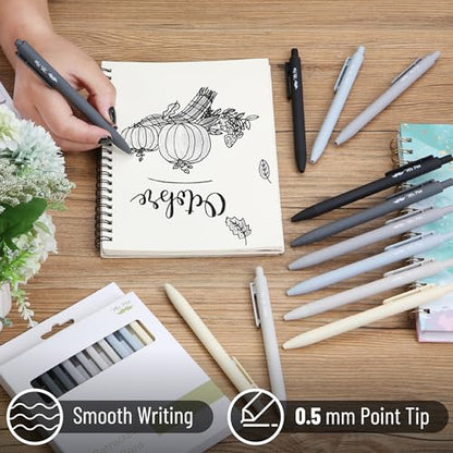 Mr. Pen- Retractable Gel Pens, 12 Pack, Black Ink | Monochrome Elegance Barrel, Fine Point 0.5mm, Fast Dry, Smooth Writing, Cute Pens for Drawing - color: Monochrome Elegance Barrel, Black Ink, size: 12 Pack
