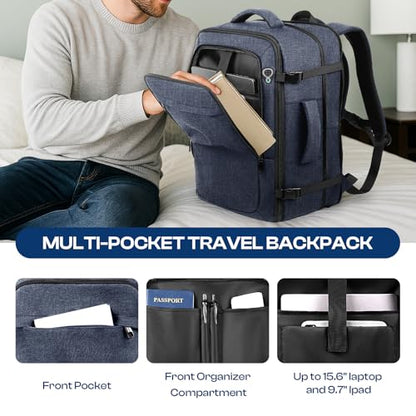 Carry on Backpack, Travel Friendly, Fits TSA requirement, Blue | Extra Large 40L-50L Travel Backpack TSA Approved, Water Resistant Bag, Expandable Laptop Bagpack, Travel Backpack for men - color: Blue, size: XX-Large
