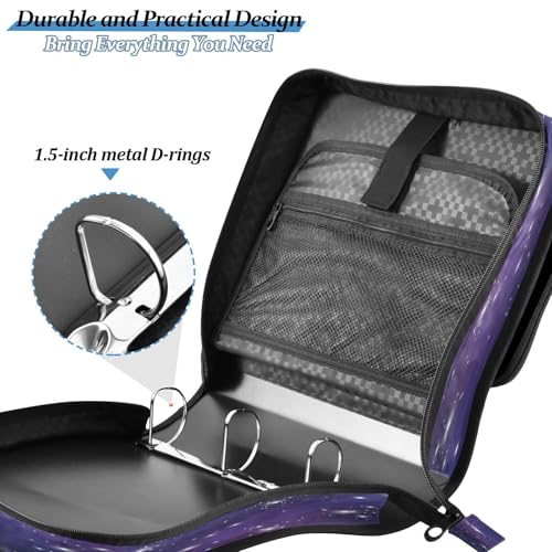 Kigai Starry Nebula 3 Ring Zipper Binder Organizer, Large Capacity Binder Bag Holds 500 Sheets, Water Resistant Multi-Pocket Binder with Shoulder Strap for School Office Teachers