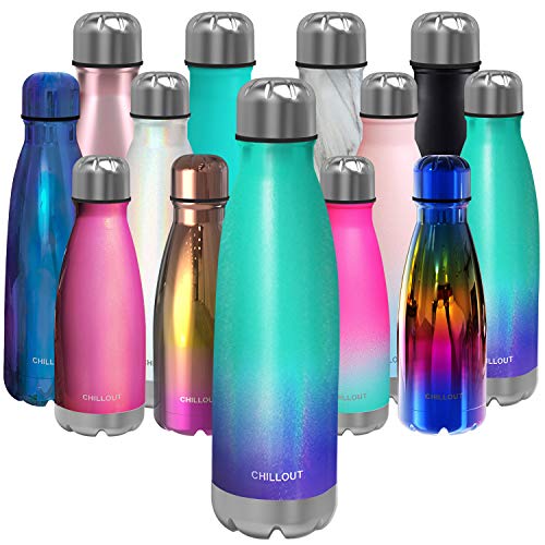 CHILLOUT LIFE Stainless Steel Water Bottle: 17 oz Double Wall Insulated Cola Bottle Shape for Cold and Warm Drinks, BPA Free Metal Sports Bottle - color: Mermaid Sparkle, size: 17 Ounces, style: 1 Pack