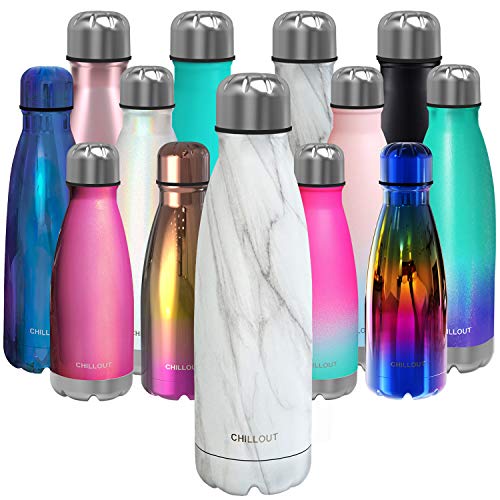 CHILLOUT LIFE Stainless Steel Water Bottle: 17 oz Double Wall Insulated Cola Bottle Shape for Cold and Warm Drinks, BPA Free Metal Sports Bottle - color: Carrara Marble, size: 17 Ounces, style: 1 Pack