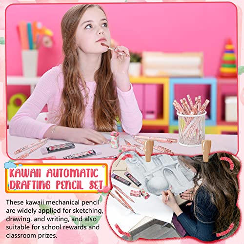 15 Pcs Kawaii Mechanical Pencil Set First School Gift Pen Include Peach Mechanical Pencils with Tubes Pencil Refills Cute Juice Peach Eraser School Supplies for Sketching Architecture Drawing (0.7 MM)