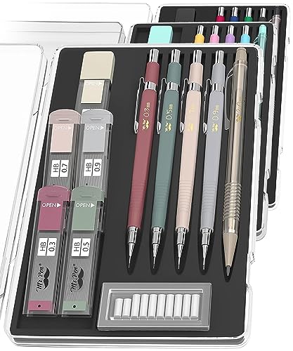 Mr. Pen- Art Mechanical Pencil Set, 5 Sizes (0.3, 0.5, 0.7, 0.9, 2.0mm) | 5 HB Lead Refills & 10 Eraser Refills, Precision Drawing Pencils for Sketching, Writing & Artwork - color: Vintage