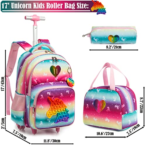 School Kids Rolling Backpack for Girls With Wheels Trolley Wheeled Backpack - color: Pink-220224-l