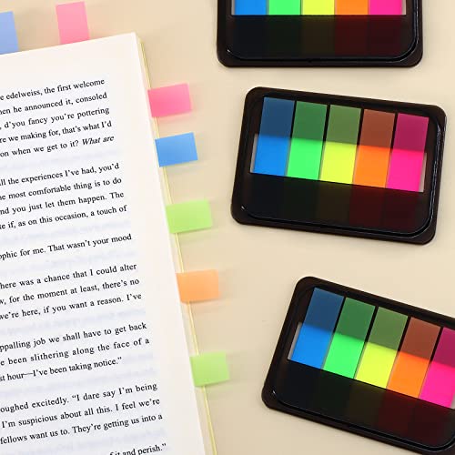 600 Pieces Sticky Index Tabs Page Flags, ALOTCHE Transparent Sticky Notes Book Sticky Tabs for Annotating Books, Neon Pop Up Index Tabs Self-Adhesive Page Marks for Classify File - style: Black Box 600 Sheets