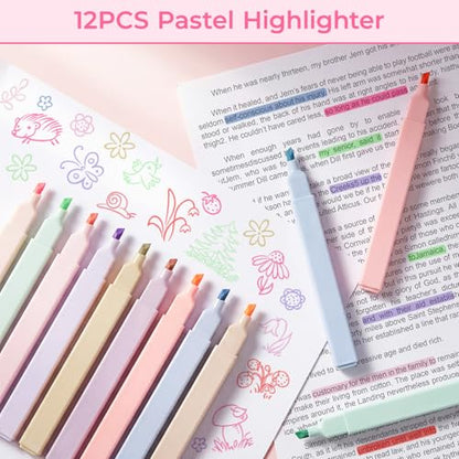 WOBAGMEN 62PCS Aesthetic School Supplies with Quilted Pencil Case, Pastel Highlighters, Gel Pens Mechanical Pencils Set, Cute Back to School Supplies, College Essentials (Blue Floral, M) - color: Blue Floral