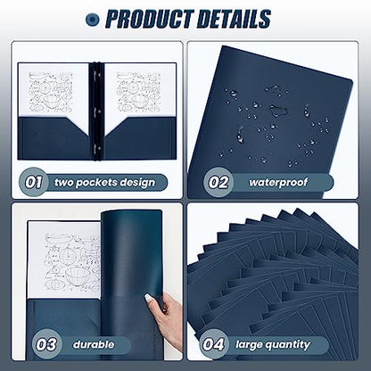 Lincia 100 Pcs Plastic Folders with Pockets and Prong Folders with Prongs 2 Pockets for Office, School for Students, Teachers, Office Workers(Navy Blue) - color: Navy Blue