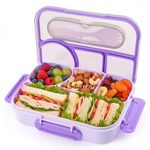 Bento Box for Adults,4 Compartments Lunch Box, Snack Containers Reusable Lunch Containers Drop-Proof, Dishwasher Safe & Made with BPA-Free Materials, Purple - color: Purple