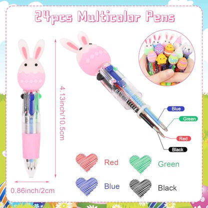CCINEE 24pcs Easter Mini Multicolor Ballpoint Pen, Cute Easter Egg Bunny Retractable Writing Pen Bulk 4-in-1 Stationery Pens for Spring Gifts Classroom Prize Party Favor - color: White