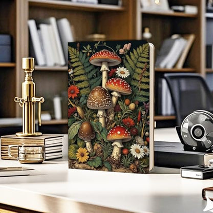 Lovdazzles Pretty Leather Lined Journal Retro Mushroom Notebook 200 Pages A5 Ruled Notebooks, Fantasy Retro Nature Mushroom Plant Journal, Gift for Nature Lovers, Artists, and Writers (5.8 x 8.3) - color: Multi 1723
