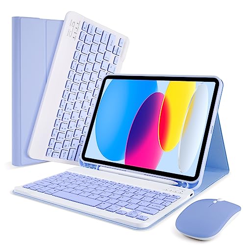 SOPPY Bluetooth Keyboard Case with Mouse for iPad 11th Gen. (A16) 11-inch 2025, 10th Generation 10.9 inch 2022, Detachable Protective Cover, with Built-in Pen Holder, USB-C Rechargeable, Purple - color: Purple, size: for iPad (A16) 11th/10th Gen.