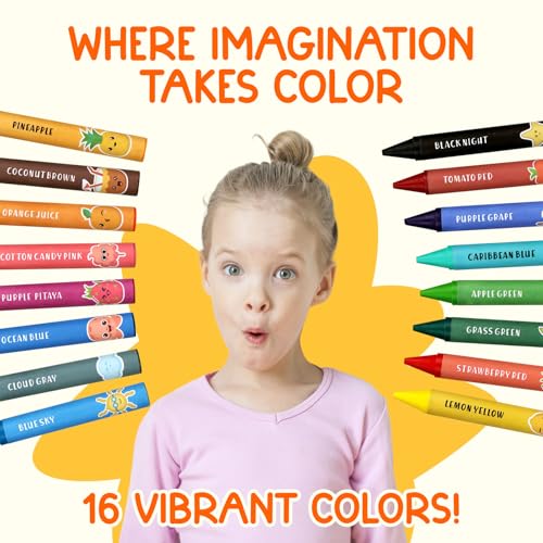 TinyGeeks Jumbo Crayons (16 Colors) – Non-Toxic, Washable, Easy-to-Hold Art Supplies for Toddlers and Kids – Perfect for Travel, Learning, and Creative Play