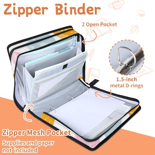 Easter Day Eggs Zipper Binder, 3 D-Ring Expanding File Folder with Handle & Adjustable Shoulder Strap, 400 Sheets Capacity Multi-Pocket Organizer for 13 Inch Laptop - color: Easter Day Eggs