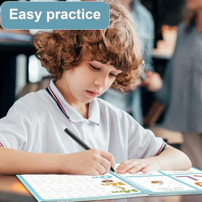 party greeting 6 Pieces Magic Grooved Writing Practice Copybook with Disappearing Ink Pens Reusable Grooved Handwriting Workbook Letter Tracing Books for Kids Kindergarten Preschool Supplies
