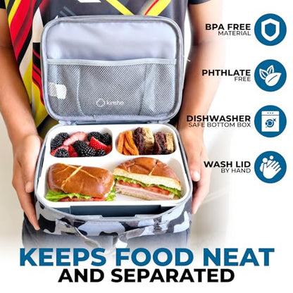kinsho Camo Lunch Boxes for Boys Teens Adults - Bento Box Set with Insulated Bag and Ice Pack, 3 Compartment Leak Proof Food Container, BPA-Free, Microwave Safe, Ideal for School & Work, Black Gray - color: Black with Camo Bag