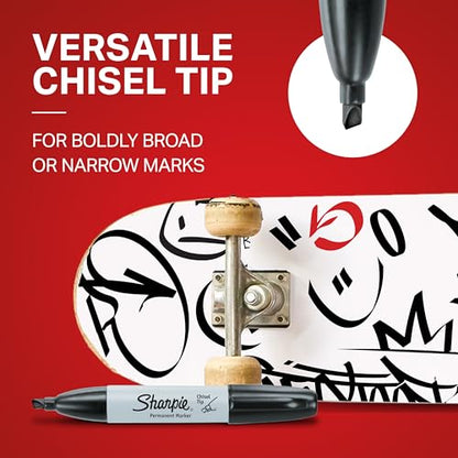 Sharpie Permanent Markers, Large, Chisel Tip, Black, 4 Count - Marks on Paper, Plastic, Metal, and More - size: 4 Count (Pack of 1)