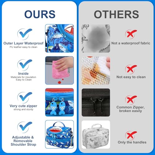 RHCPFOVR Kids Lunch Bag - Double - Decker Cooler Insulated Lunch Box for Boys Girls,Washable Lunch Bag and Reusable Toddler Lunchbox for School and Daycare - color: Blue Shark
