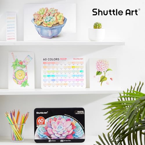 Shuttle Art 파스텔 색연필 60개, 성인용 컬러링을 위한 색연필, 선물 틴 박스에 담긴 소프트 코어 연필, 어린이 성인 초보자 아티스트 드로잉 컬러링 스케치 - color: 60가지 파스텔 색상