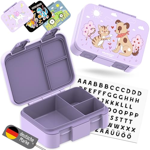 BEARFOOT Kids Lunch Box with Compartments – Compact & Lightweight | Leak-Proof, BPA-Free, Dishwasher Safe | Hand-Drawn Design for Preschool, School, Travel (Dog & Cat Purple, 2.75 Cups) - color: Dog&Cat-Purple, size: 2.75 Cups