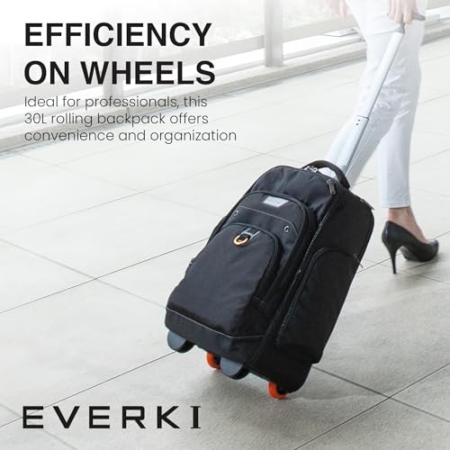 EVERKI Atlas Wheeled 30L Laptop Backpack - Rolling Backpack for Men & Women, Carry-On Travel Roller Backpack for Laptops, Fits 13 to 17.3 Inches with Adjustable Compartment for Business & Work - Black - size: Atlas Original - 30L