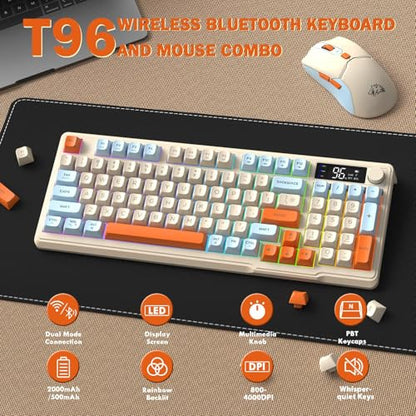 ZIYOU LANG T96 Wireless Gaming Keyboard and Mouse Combo,Dual Bluetooth/2.4G RGB Backlit Mechanical Feeling Keyboard with Smart Display & Knob,4000 DPI Gaming Mouse for PC Laptop Mac Wins-Blueberry - color: Blueberry