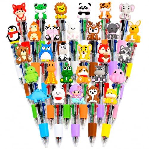 Mini Multicolor Pens -30 Pack Kawaii Animal 4 in 1 Colors Ballpoint Pens for Office School,Classroom Prizes - Perfect Party Favors,Fun Writing Gifts for Students, Colleagues, Artists- Animals Style - style: Animals