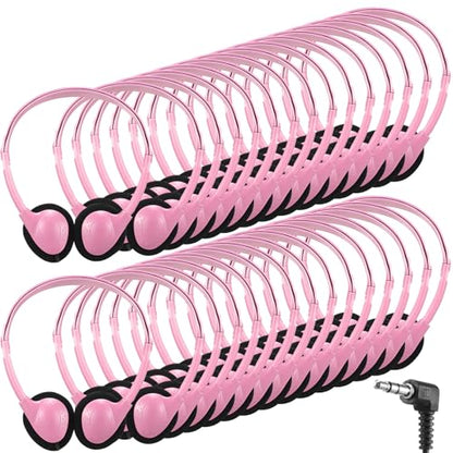 Konohan 30 Pack Headphones Bulk Headphone for School Classroom Student Wired Headphones Adjustable with 3.5 mm Jack for Adults (Pink) - color: Pink
