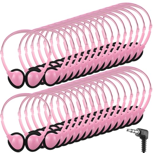 Konohan 30 Pack Headphones Bulk Headphone for School Classroom Student Wired Headphones Adjustable with 3.5 mm Jack for Adults (Pink) - color: Pink