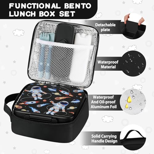 MAISON HUIS Bento Lunch Box with 8oz Soup Thermo, 5-Compartment Leak-Proof Container, Thermo Hot Food Jar and Insulated Lunch Bag, BPA Free,Travel, School - color: Black2