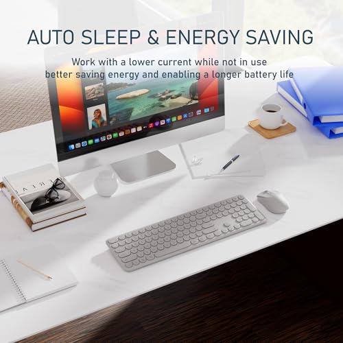 Wireless Keyboard and Mouse Combo, 110-Key Full Size (Gray) | Silent Keyboard with Round Keycaps, 2.4GHz USB Plug-and-Play Wireless, Compatible with PC, Laptop, Mac - color: GRAY