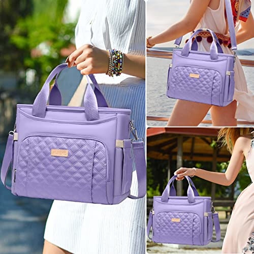 AIJIEKE Large Insulated Lunch Bag for Women, Work Lunch Box Tote, Purple | Leakproof, durable multi-compartment cooler. Reusable with shoulder strap. Perfect for travel meal prep, picnic, beach - color: Light Purple