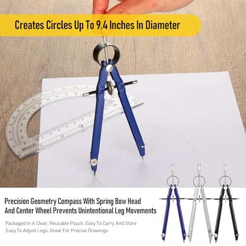 Zonon 30 Pcs Compass for Geometry Drawing Metal Compass with Extra Refills and Screws Circle Maker Back to School Circle Drawing Tool for Math Drafting Measuring Woodworking Office, 3 Colors