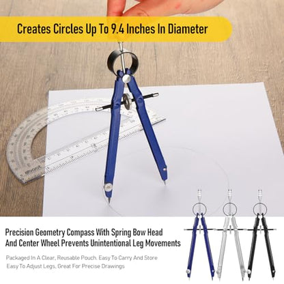 Zonon 30 Pcs Compass for Geometry Drawing Metal Compass with Extra Refills and Screws Circle Maker Back to School Circle Drawing Tool for Math Drafting Measuring Woodworking Office, 3 Colors