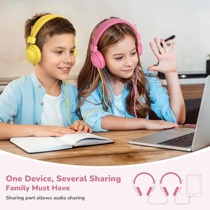 AILIHEN Kids Headphones for School, 3.5mm Wired Children Headphones with Shareport, 85dB Volume Limited, Built-in Microphone, Adjustable Foldable Over-Ear Headset for Tablet/iPad/PC/Travel