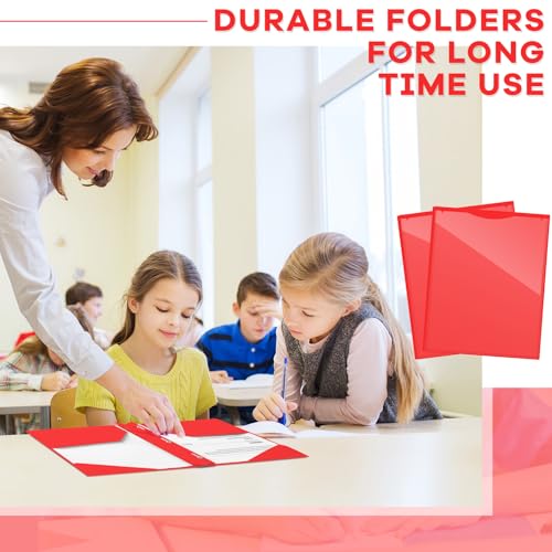 Henoyso 48 Pcs Plastic Folder with Clear Front Pocket and 3 Prongs Heavy Duty Plastic Folders with Card Slot Pocket Folders with Prongs for School Office Home(Red) - color: Red