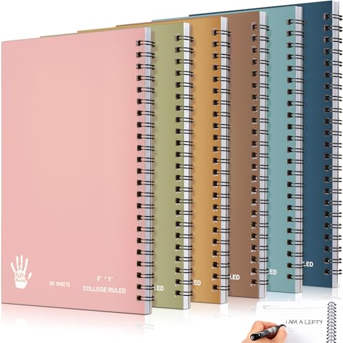 Lewtemi 6 Pack Small Left Handed Notebook 8"x5" Lefty Spiral Notebooks Wire Bound Mini Notebook 50 Sheets College Ruled Paper Journal(Colorful) - color: Colorful