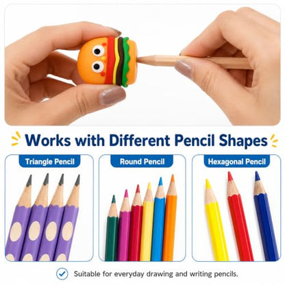 6 PCS Cute Pencil Sharpeners for Kids, Pencil Sharpener Manual (Style 1) | Cute Food Shapes, Compact Travel Size, Smooth Sharpening, Built-in Blade, Easy to Carry, Adorable Desktop Decor - style: Style 1
