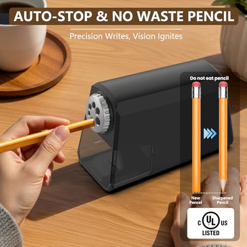 Heavy Duty Electric Pencil Sharpener – 6-Hole Design, Auto Start/Stop, Large Shavings Bin, Safe & Fast 4s Sharpening, Durable Zinc Alloy Blade – Great for School & Office Use