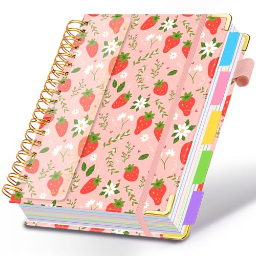 Spiral Journal Notebooks for Work, 300 Pages 5 Subject Notebook College Ruled with Dividers & Tabs, 8''x 10'' Large Notebook Journal for Women Students Note-Taking and Organizer (Pink Strawberry) - color: Pink Strawberry, size: 8''x 10''