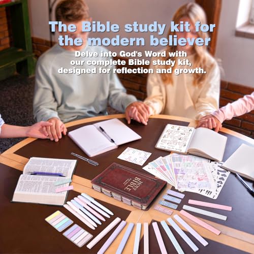 53 Pcs Bible Study Supplies, Bible Study Kit Journaling Supplies with 12 Bible Highlighters No Bleed and Tabs, 6 Pens, 6 Bookmarks, Books of the Bible Sticker and More, Christian Gifts for Women - color: Morandi